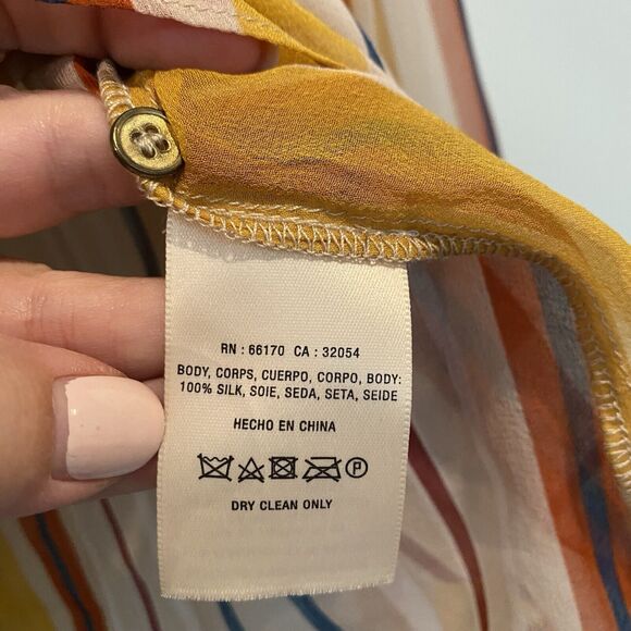 Maeve Anthropologie Top Women’s XS Gold Silk Striped Tiered Spring Colors - Picture 10 of 12